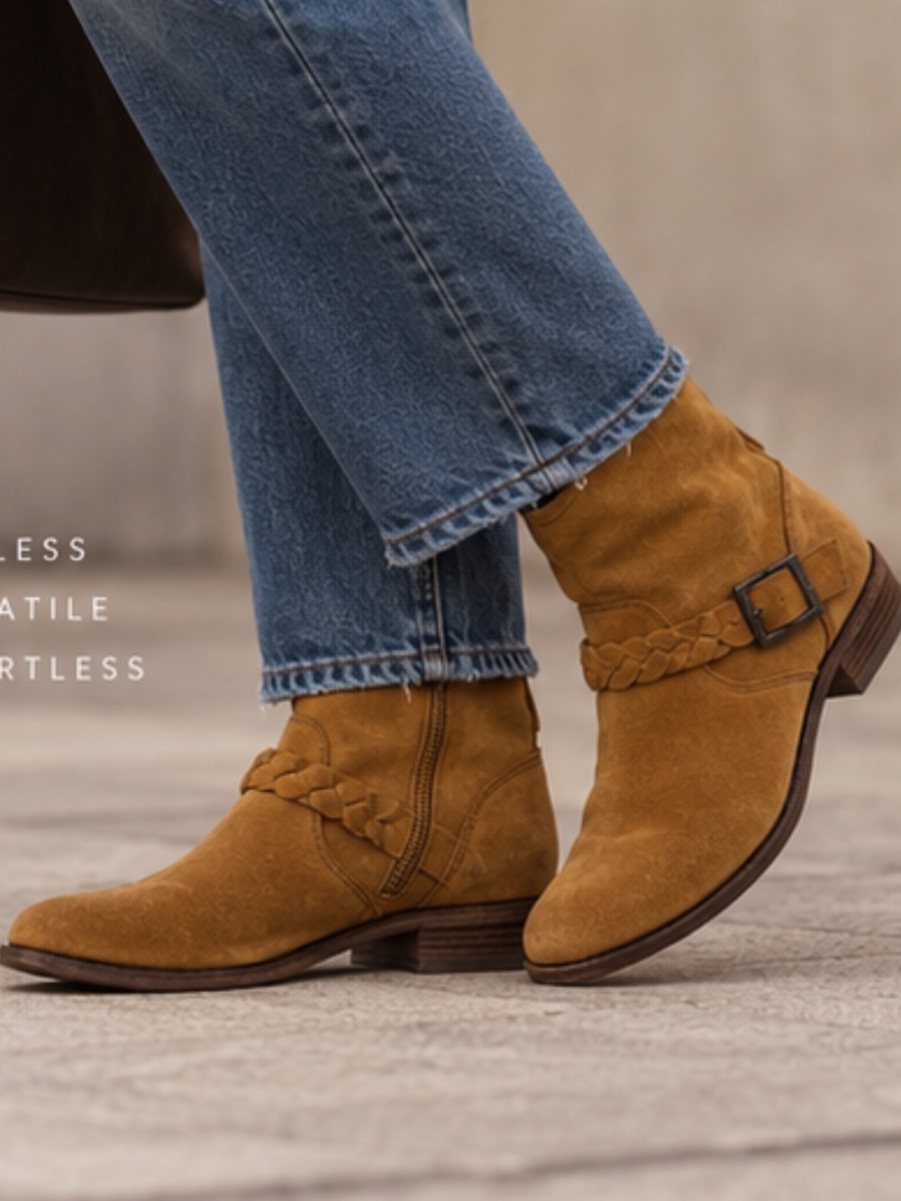 EUC Blackstone Suede Moto Ankle Boots in Tan Cognac with Braided Buckle EU 41